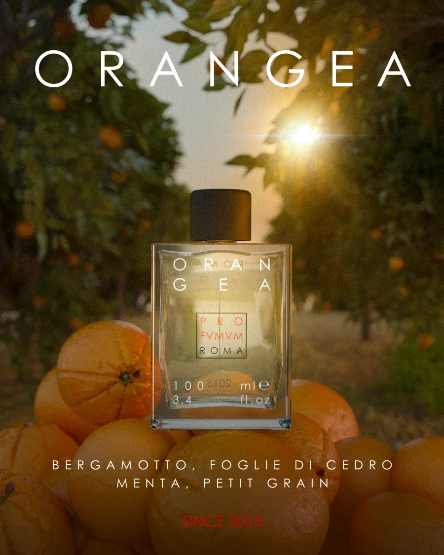 Orangea di Profumum Roma con bergamotto e menta, render 3D