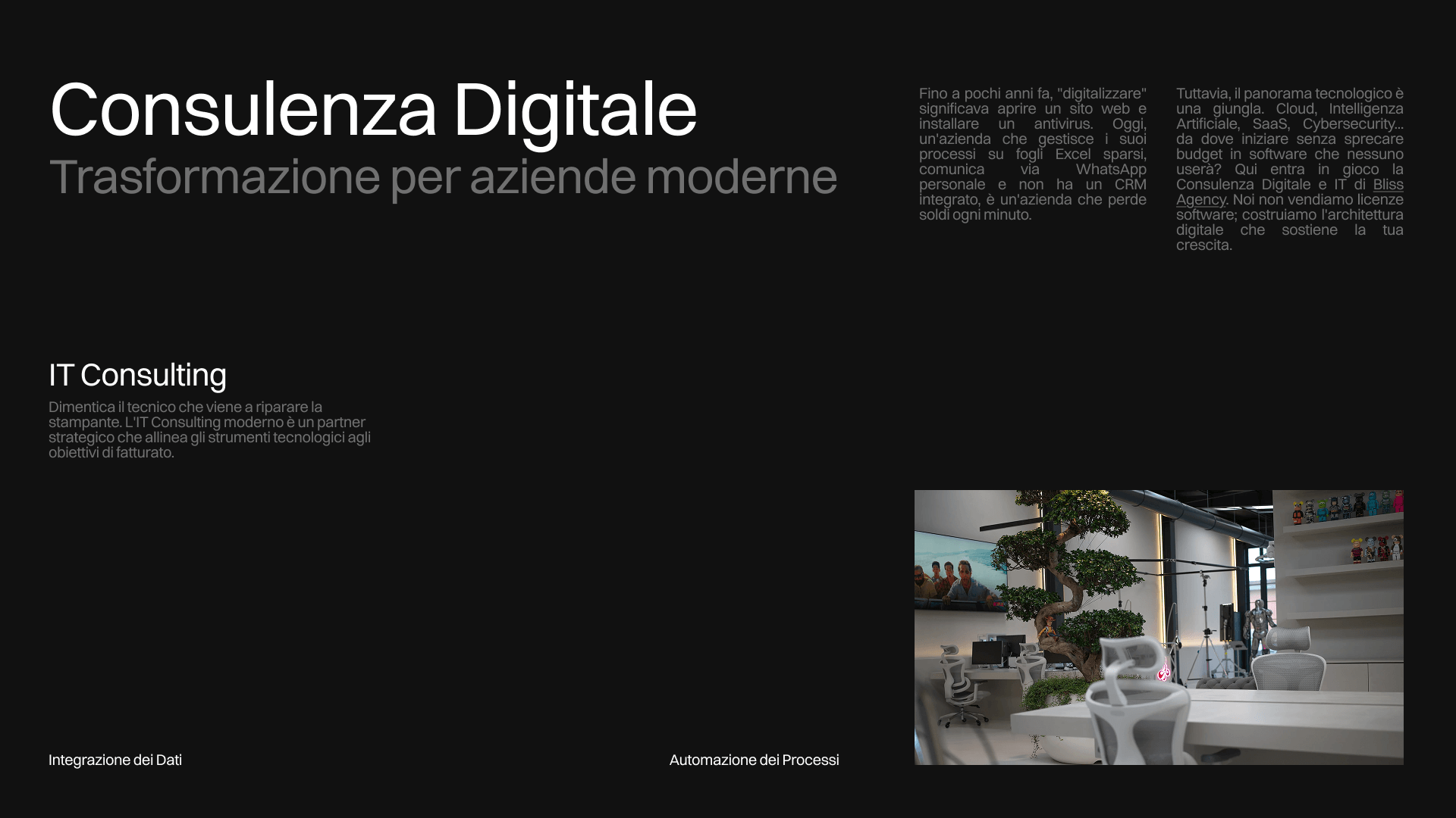 Consulenza Digitale e IT: Trasformazione tecnologica per aziende moderne. Ottimizzazione processi, integrazione dati e IT consulting.