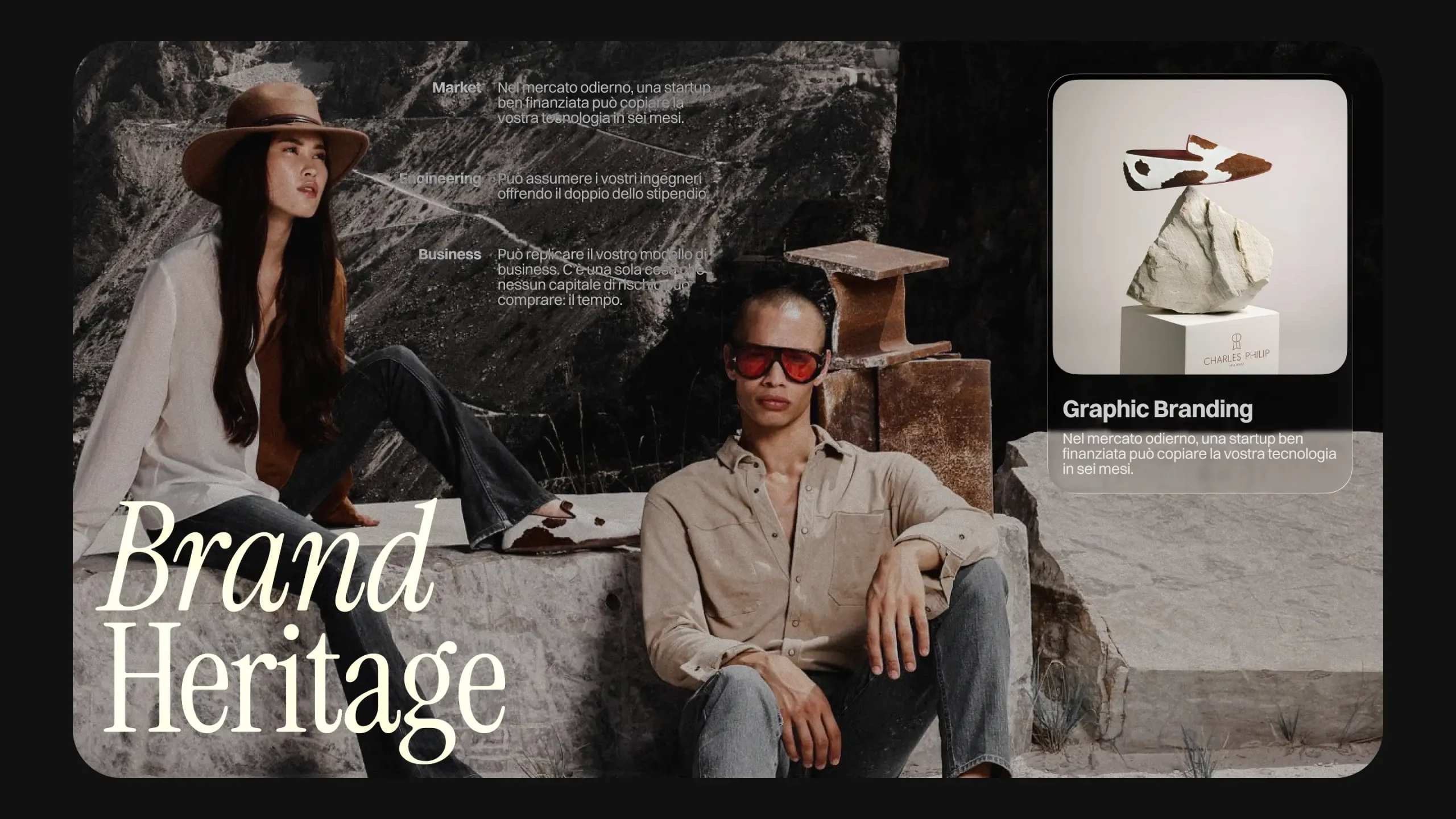 Brand Heritage: Immagine di moda con uomo e donna, che rappresenta la trasformazione della storia in valore finanziario.
