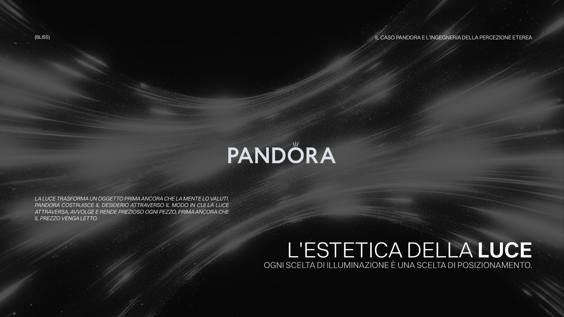 Pandora: l'estetica della luce e l'ingegneria della percezione eterea. Design etereo e luminoso per gioielli che trasformano il desiderio.