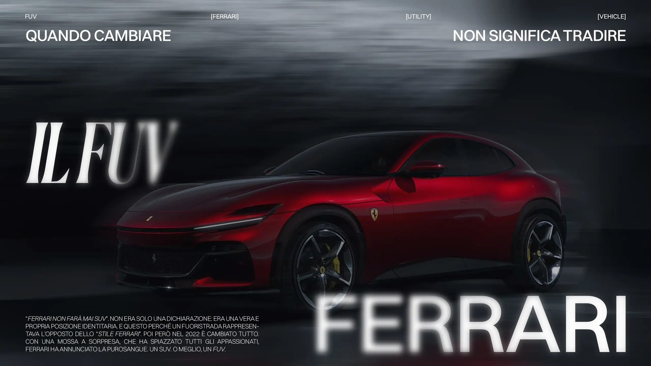 Copertina SUV Ferrari Purosangue: l'innovazione che non tradisce lo spirito Ferrari. Design, lusso e performance in un unico SUV. "Il FUV".