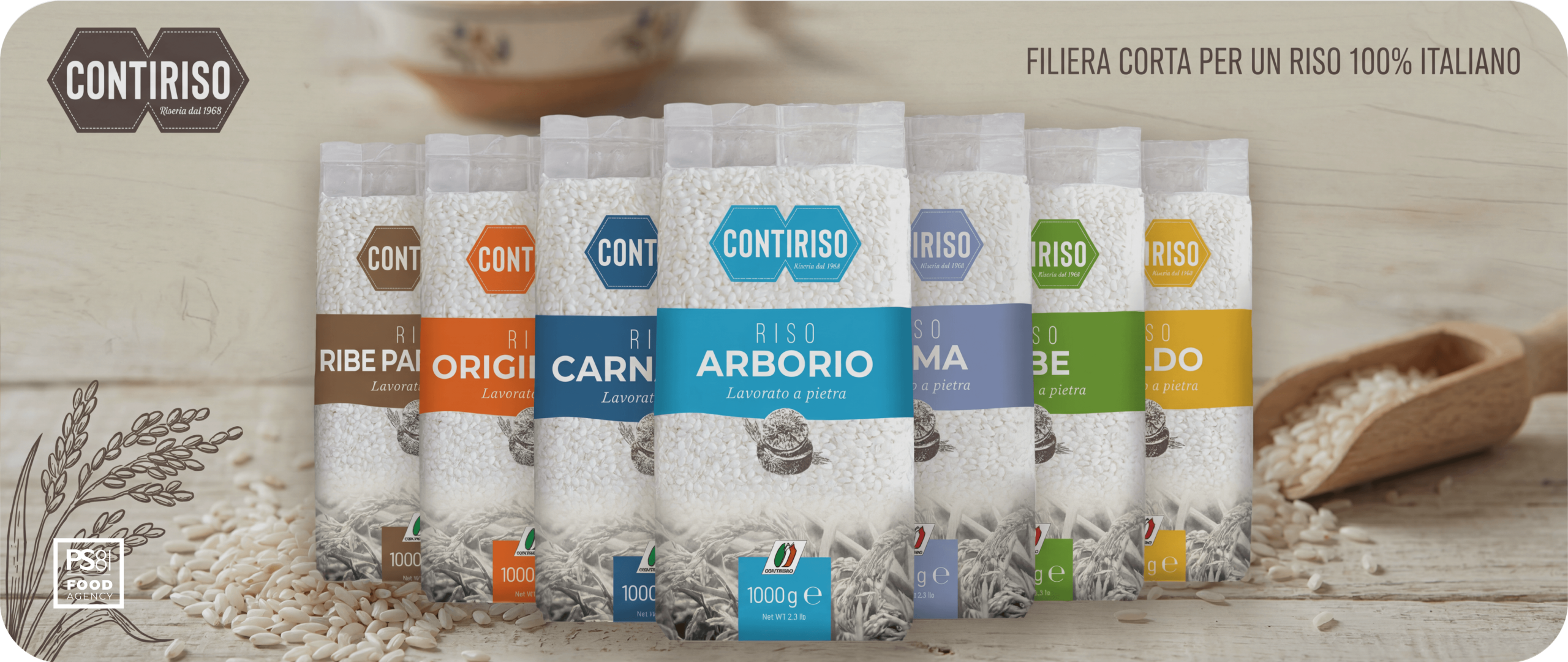 Banner Contiriso: ampia selezione di riso italiano di alta qualità. Riso Arborio, Carnaroli, Ribe Parboiled e altre varietà per la GDO.