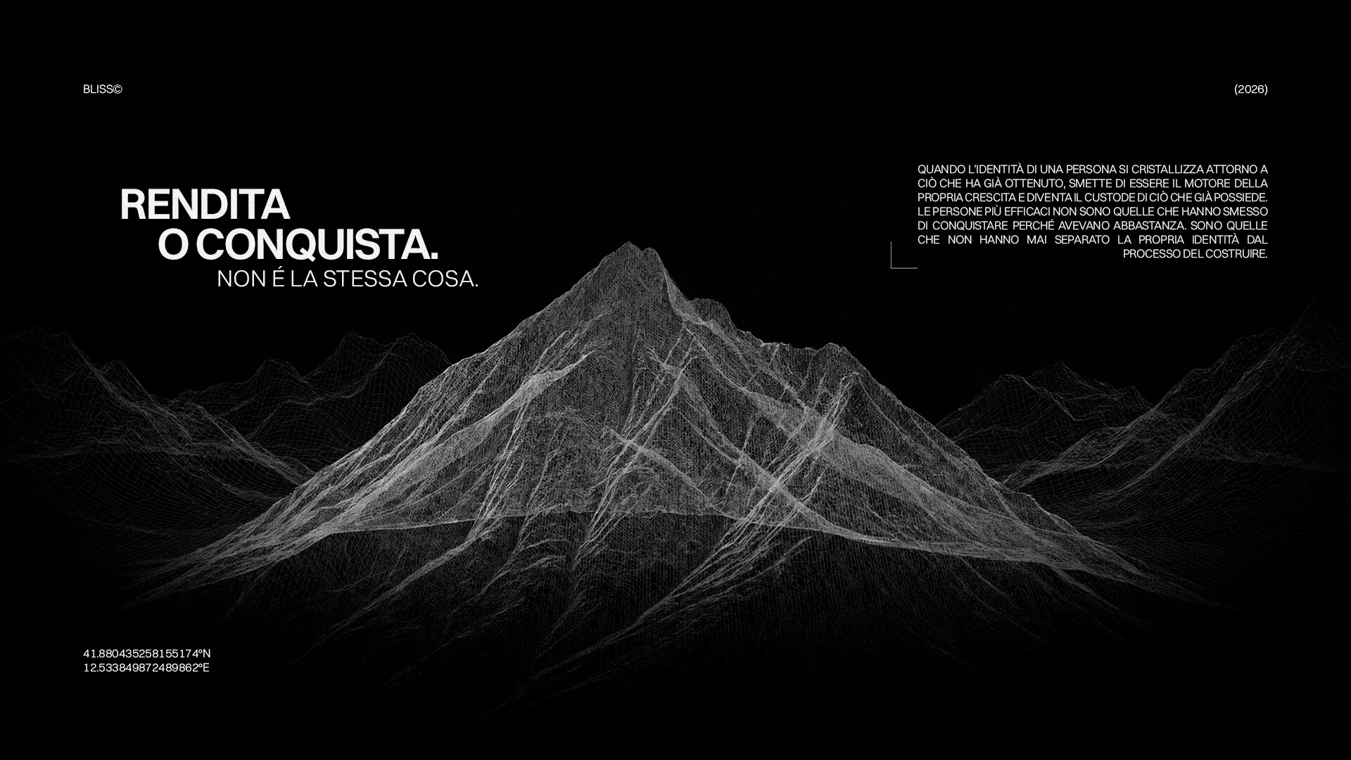 Grafica astratta di montagna per "Rendita o conquista". Illustrazione concettuale di crescita e identità, stile minimalista.