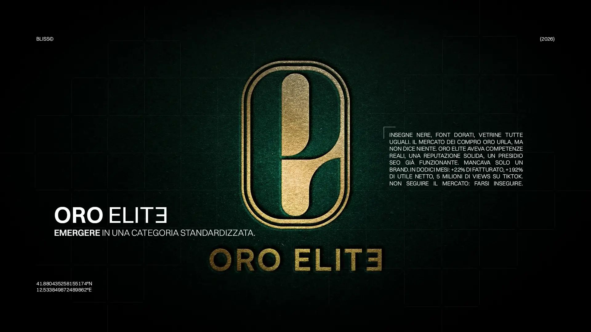 Logo Oro Elite: design dorato su sfondo scuro. Simbolo di lusso e successo per emergere nel mercato dell'oro standardizzato.