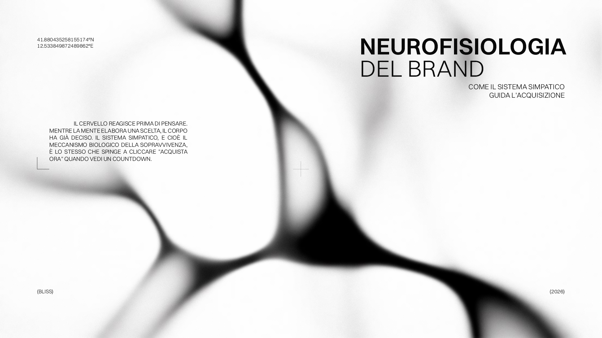 Neurofisiologia del brand: come il sistema simpatico guida l'acquisizione. Grafica astratta in bianco e nero, sistema nervoso, marketing.