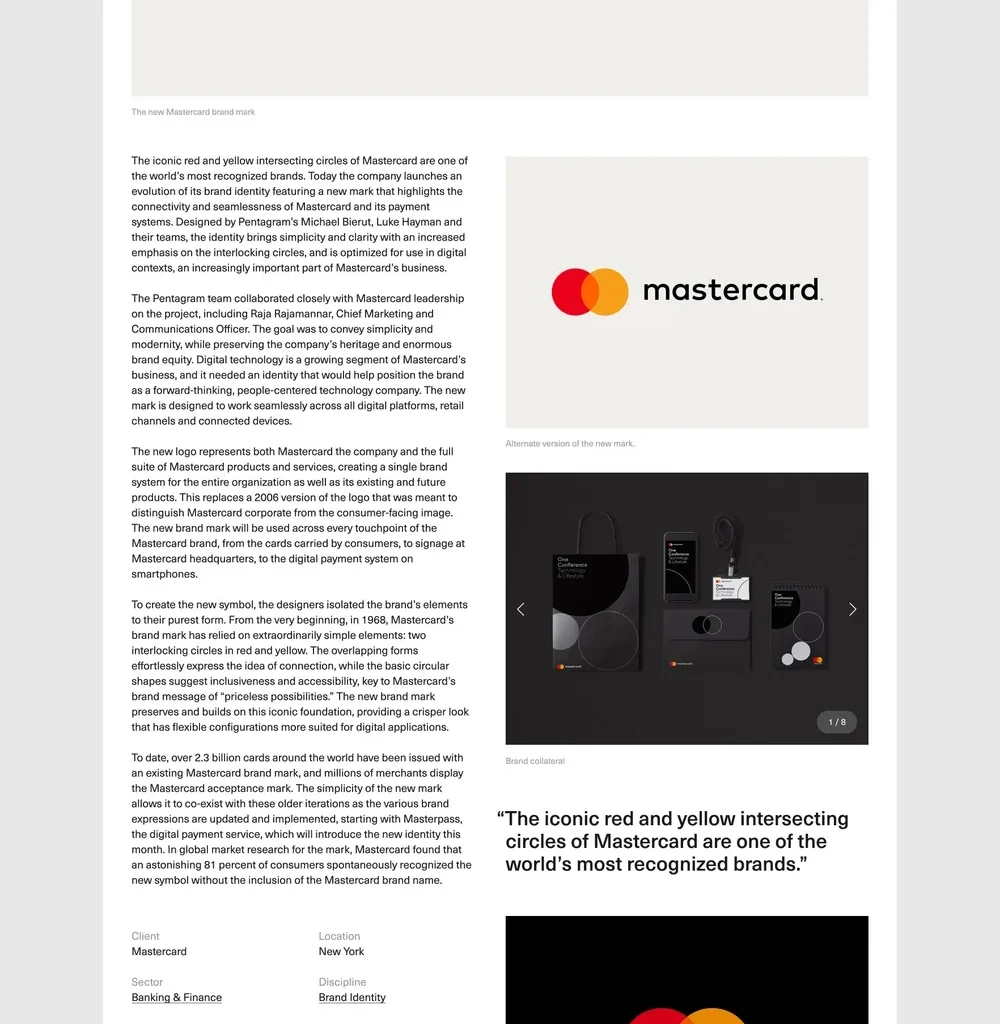 Sistema di brand identity Mastercard applicato a diversi touchpoint digitali e visivi.