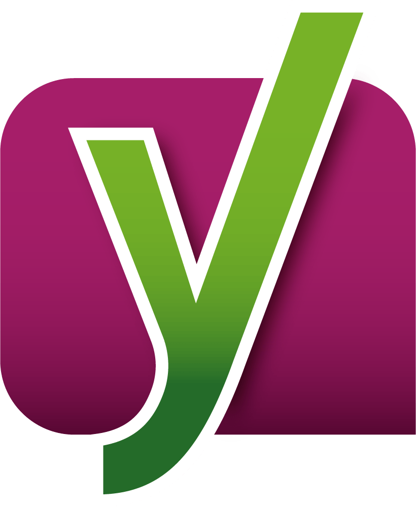 Logo verde a forma di 'Y' su sfondo magenta, simbolo di SEO WordPress, ottimizzazione e successo.