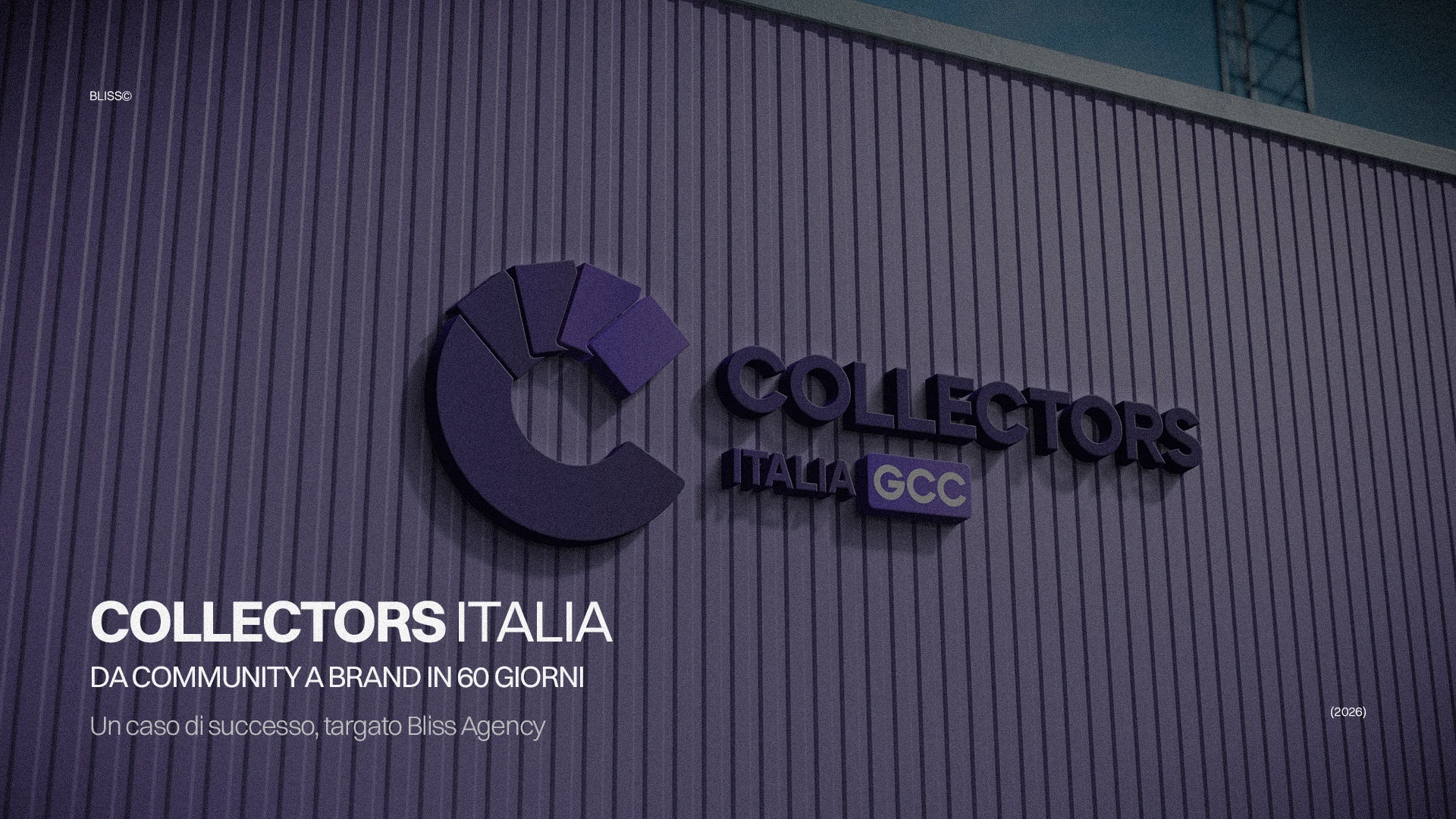 Logo Collectors Italia: da community a brand. Immagine del brand Collectors su parete viola, focus sul successo in 60 giorni.