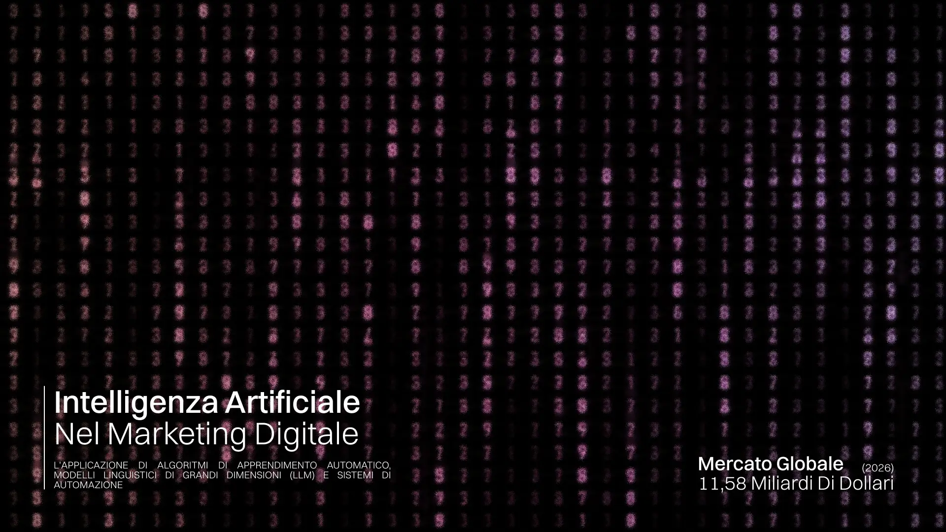Matrice digitale con testo sovrapposto "Intelligenza Artificiale Nel Marketing Digitale".