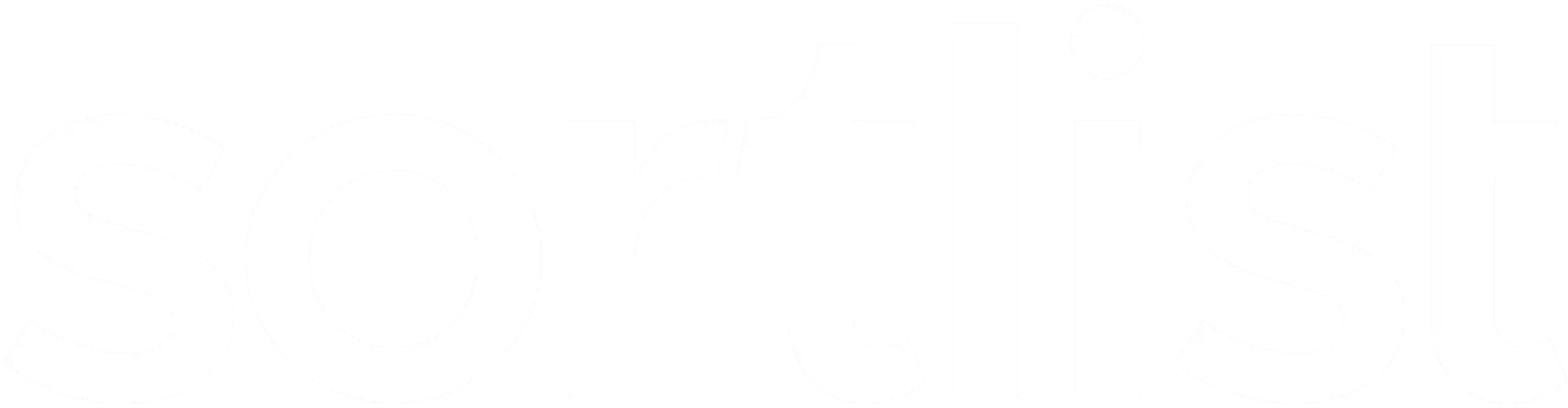 Logo bianco "sortlist" su sfondo nero.