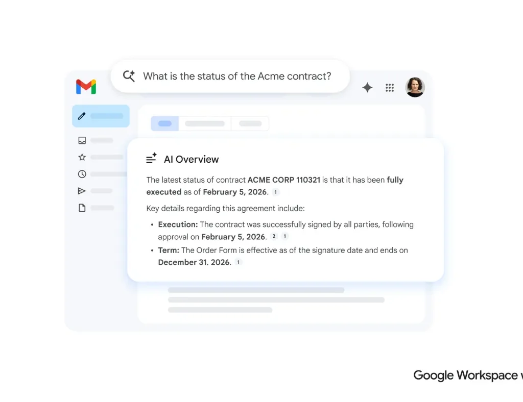 Gemini in Gmail generates an AI overview of the information contained in emails