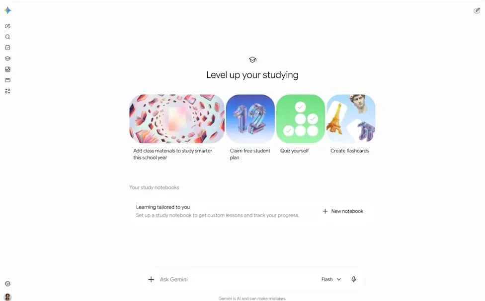 Interfaccia Student Hub di Google Gemini con gli strumenti per studenti