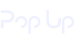 Logo Pop Up bianco su sfondo grigio-blu. Design moderno per eventi temporanei e negozi pop-up.